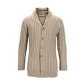 thumbnail image 1 of ohmzyzo Men's Casual Long Sleeve Sweaters Shawl Collar Buttons Down Cable Knit Cardigan Sweater Thermal Solid Color Top with Pockets Khaki L, 1 of 4