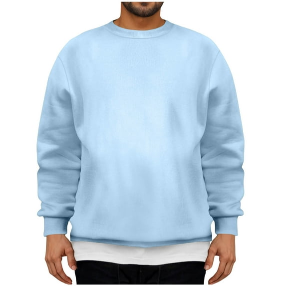 ohmzyzo Men's Casual Long Sleeves Sweatshirts Crewneck Cotton Pullover Sweatshirt for Men Loose Fit Solid Color Pullover Tops Light Blue L