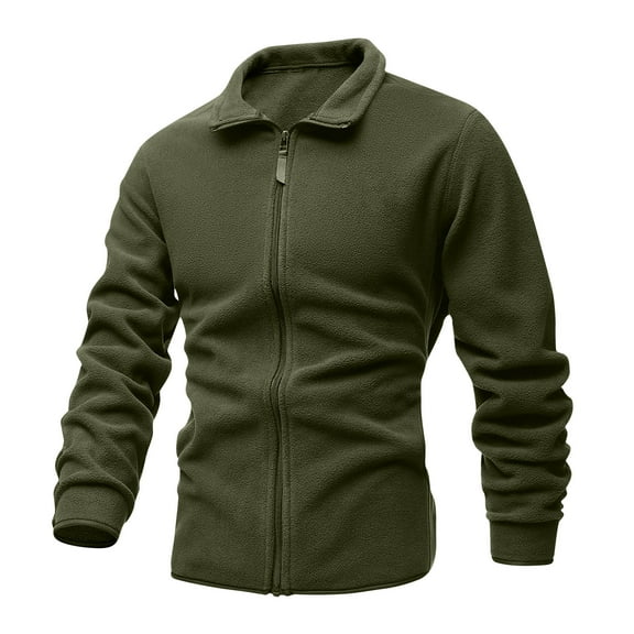 ohmzyzo Men's Casual Outdoor Fleece Jackets Full Zip Lapel Collar Coats Long Sleeve Warm Winter Outerwear for Men with Zip Pocket Green XXL