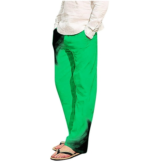 ohmzyzo Men's Casual Pants Drawstring Gradient Color Print Trousers Loose Fit Straight Leg Pants Lounge Beach Trousers with Pockets Green S