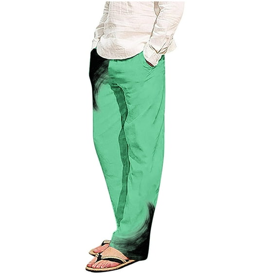 ohmzyzo Men's Casual Pants Drawstring Gradient Color Print Trousers Loose Fit Straight Leg Pants Lounge Beach Trousers with Pockets Mint Green S