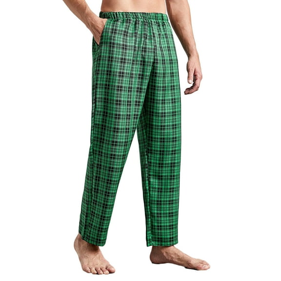 ohmzyzo Men's Casual Plaid Baggy Pants High Waisted Lounge Pants Elastic Waist Drawstring Pants Straight Wide Leg Streetwear Green Green