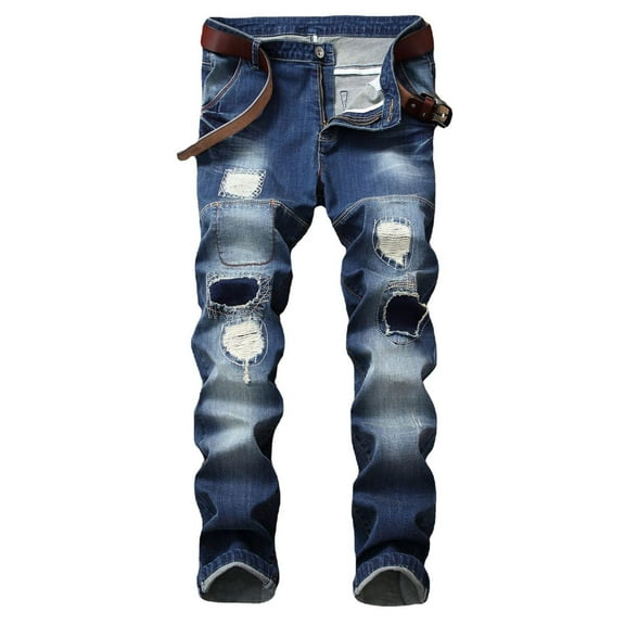 ohmzyzo Men's Casual Printed Jeans Skinny Gradient Color Denim Pants Slim Fit Stretch Outdoor Trousers Casual Flat Front Streetwear Dark Blue 3XL