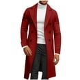 thumbnail image 1 of ohmzyzo Men's Casual Trench Coats Slim Fit Notched Collar Long Jackets Single Breasted Pea Coats Solid Color Overcoats with Pockets Red XXL, 1 of 5