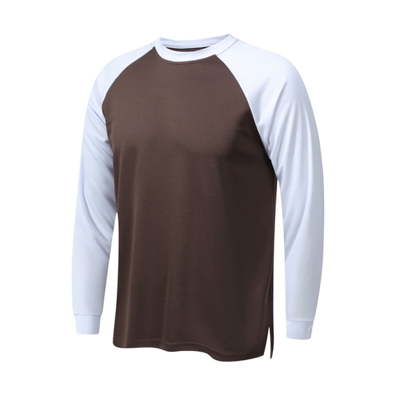 ohmzyzo Men's Casual Vintage Shirts Slim Fit Long Sleeve Sweatshirts Active Sports Gym Tops Workout Colorblocked Hiking Tee Shirts Coffee 5XL