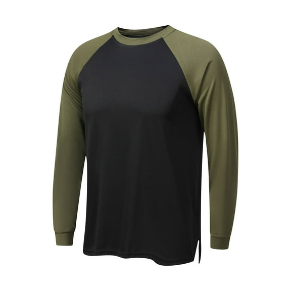 ohmzyzo Men's Casual Vintage Shirts Slim Fit Long Sleeve Sweatshirts Active Sports Gym Tops Workout Colorblocked Hiking Tee Shirts Green Black 3XL