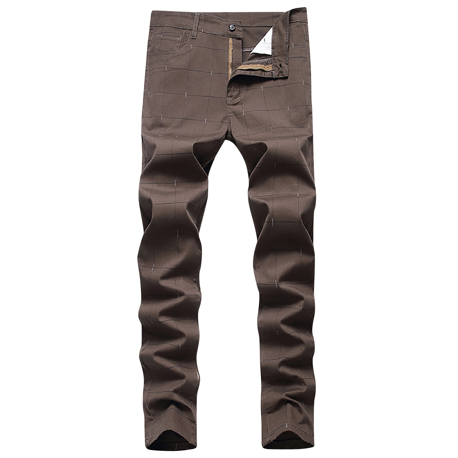 ohmzyzo Men's Chino Pants Skinny Fit Plaid Print Flat Front Business ...