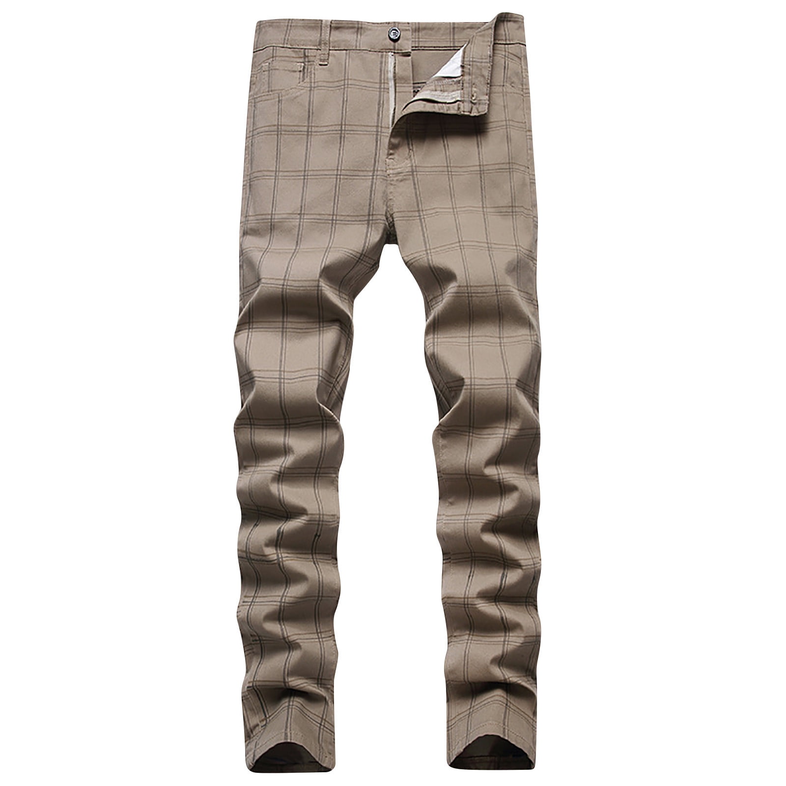 ohmzyzo Men's Chino Pants Skinny Fit Plaid Print Flat Front Business ...