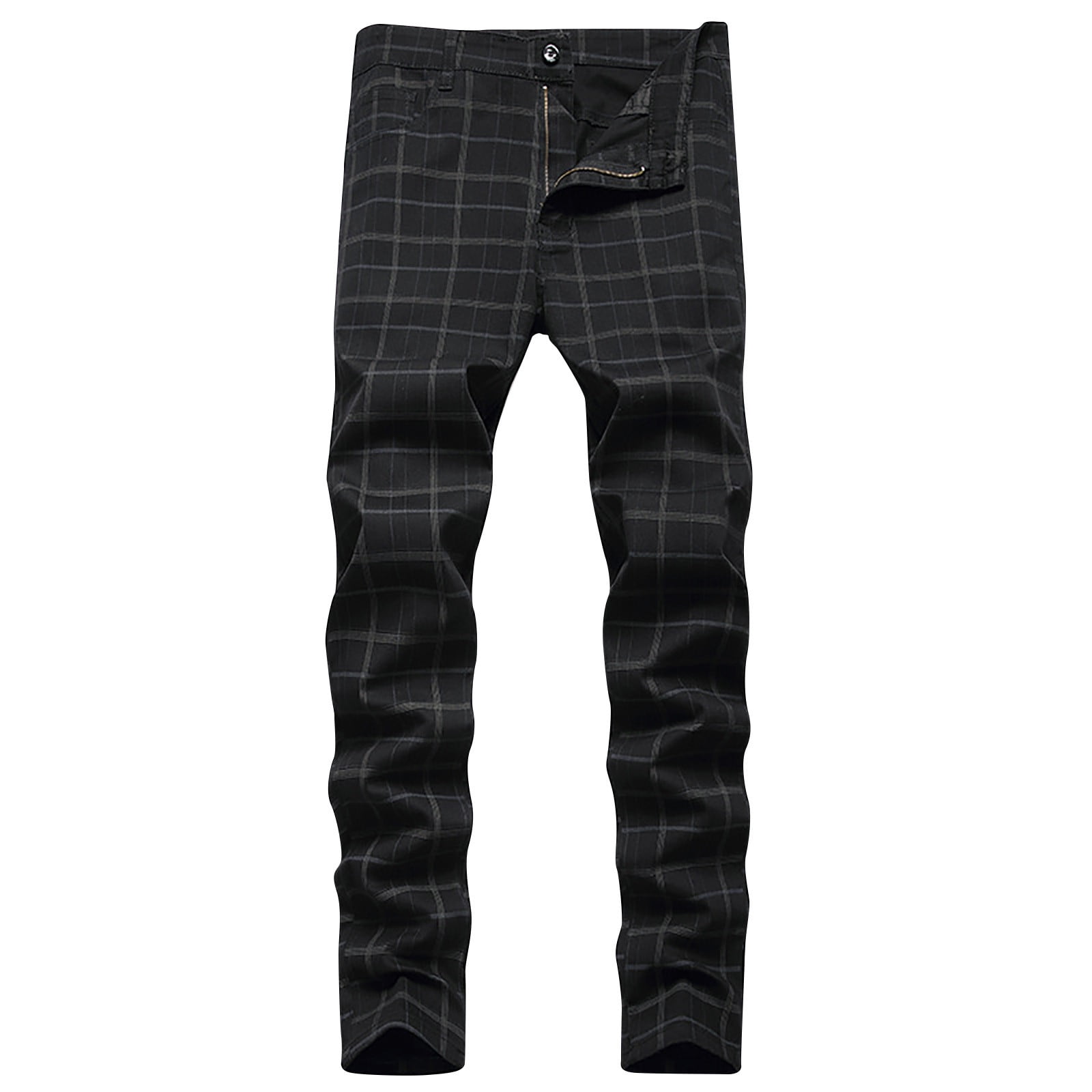 ohmzyzo Men's Chino Pants Skinny Fit Plaid Print Flat Front Business ...
