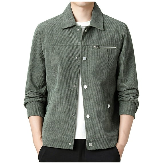 ohmzyzo Men's Corduroy Jacket Lightweight Casual Button Down Shacket Long Sleeve Retro Shirts Coat Army Green XL