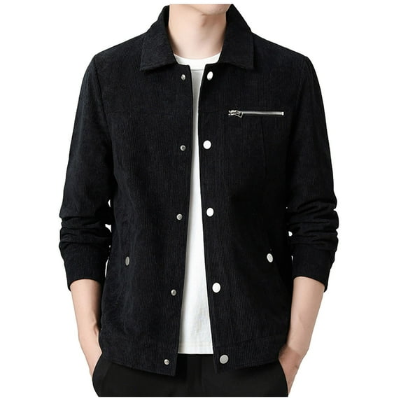 ohmzyzo Men's Corduroy Jacket Lightweight Casual Button Down Shacket Long Sleeve Retro Shirts Coat XL
