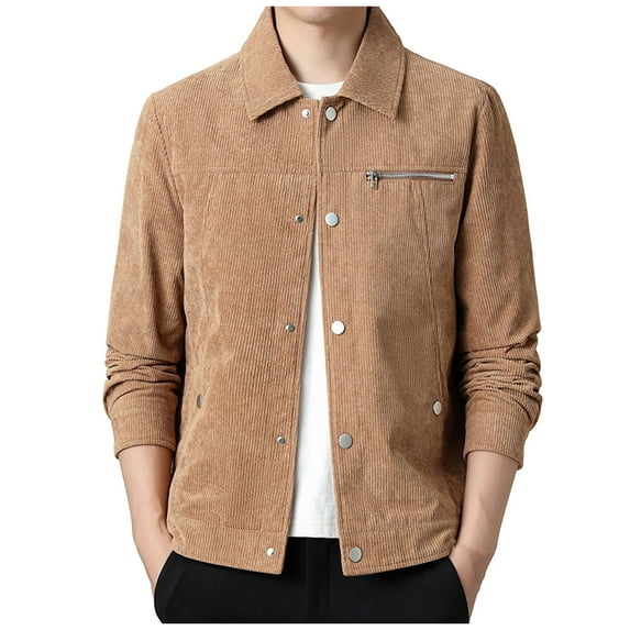 ohmzyzo Men's Corduroy Jacket Lightweight Casual Button Down Shacket Long Sleeve Retro Shirts Coat Yellow M