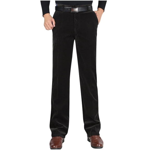 ohmzyzo Men's Corduroy Pants Straight Fit Flat Front Trousers Casual Chino Long Pants Regular Winter Thermal Trousers Solid Color Pants 40