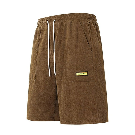 ohmzyzo Men's Corduroy Shorts Summer Beach Drawstring Elastic Waist Shorts Casual Loose Fit Lightweight Shorts