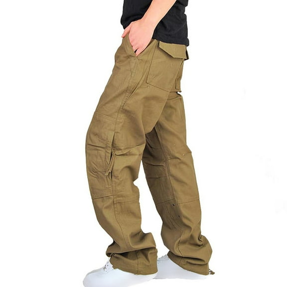 ohmzyzo Men's Cotton Vintage Cargo Pants Outdoors Straight Leg Workwear Loose Fit Solid Color Trousers Casual Outdoor Hiking Pants Green L
