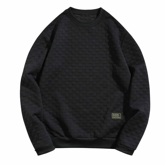 ohmzyzo Men's Crewneck Sweatshirts Checkered Texture Long Sleeve Casual Loose Fit Solid Color Pullover Shirt M