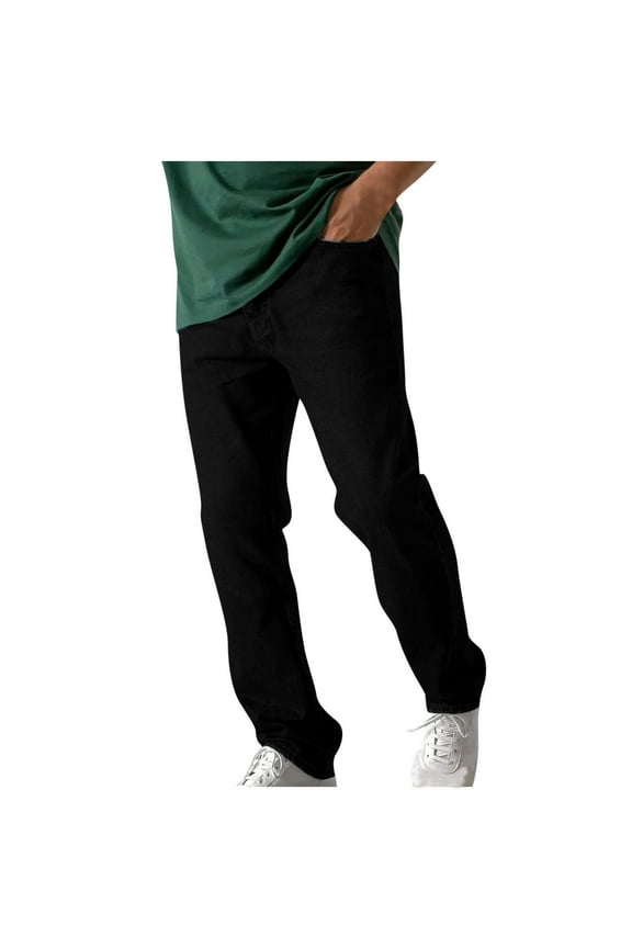 Men's Denim Pants High Waist Straight Fit Stretch Jeans Patchwork Stacked Straight Leg Skinny Denim Trendy Trousers with Pockets XL