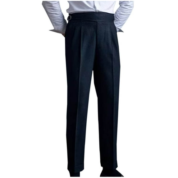 ohmzyzo Men's Double Pleated Dress Pants Slim Fit Fall Winter Formal Business Suit Trousers Solid Color Straight Leg Pants
