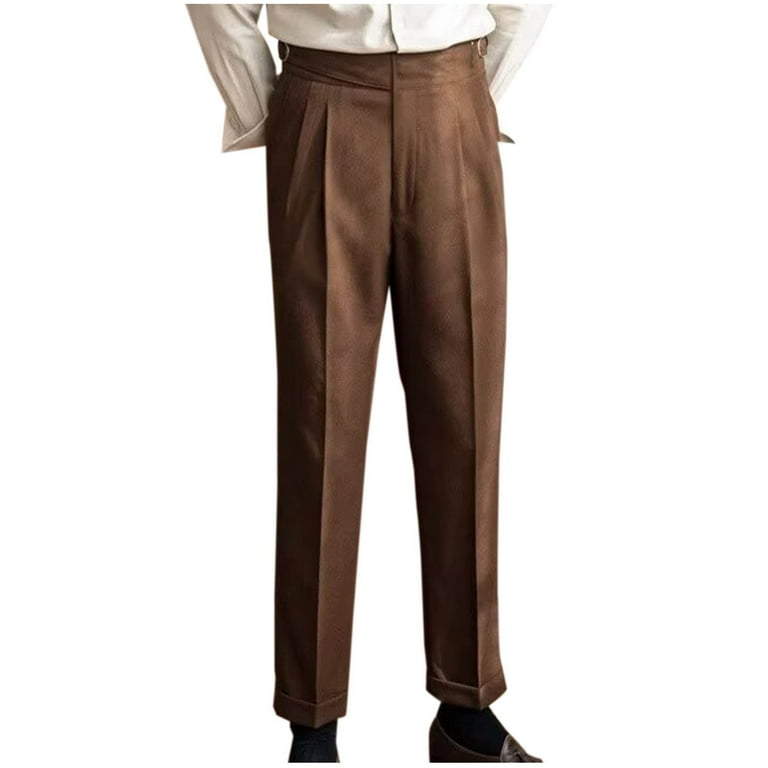 ohmzyzo Men s Double Pleated Dress Pants Slim Fit Fall Winter Formal Business Suit Trousers Solid Color Straight Leg Pants Walmart