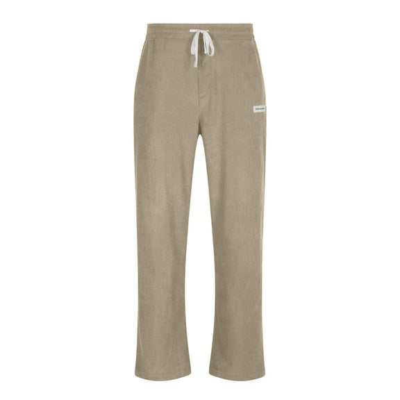 ohmzyzo Men's Drawstring Elastic Waist Pants Loose Fit Straight Leg Ribbed Sweatpants Open Bottom Solid Color Trousers with Pockets Beige 3XL