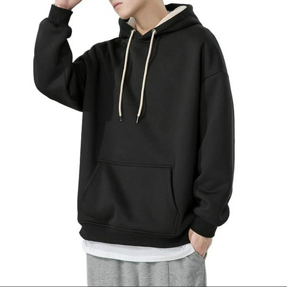 ohmzyzo Men's Drawstring Hooded Sweatshirt Fleece Lined Long Sleeve Pullover Tops Casual Loose Solid Color Fall Winter Hoodies with Pocket 3XL