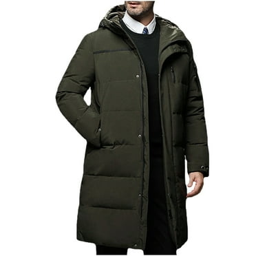 ohmzyzo Men's Extra Long Puffer Jacket Outerwear Winter Thicken Warm Coats Hooded Down Jackets Resistant Parka Cold Weather Army Green 3XL
