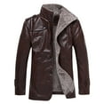 thumbnail image 1 of ohmzyzo Men's Faux Leather Jackets Casual Zip Up Slim Fit Windproof Coats Stand Collar Button Down Outerwear Solid Color Fall Coats Coffee XL, 1 of 5