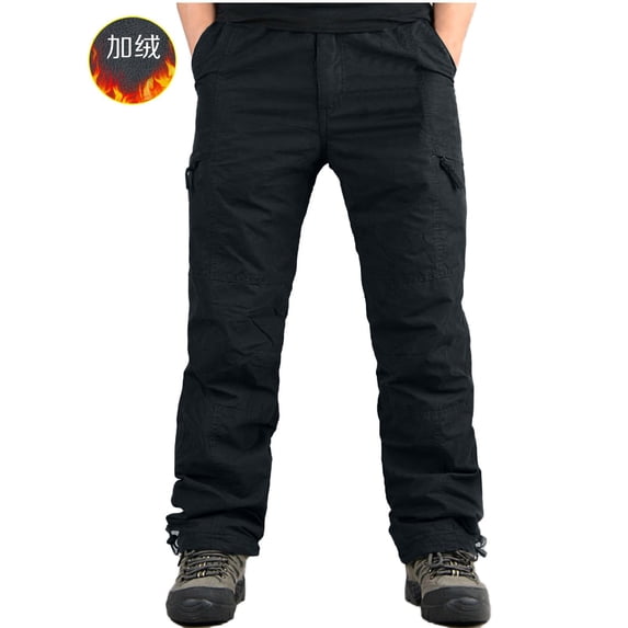 ohmzyzo Men's Full Elastic Waist Pants Lightweight Straight Leg Workwear Casual Solid Color Tactical Pants with Pocket Black