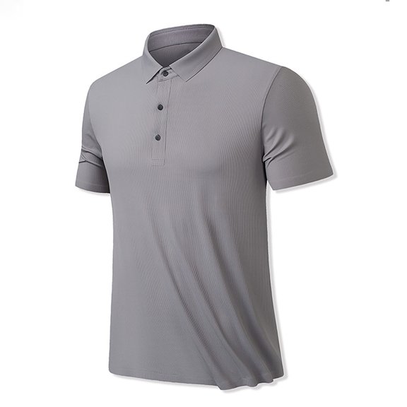 ohmzyzo Men's Golf Polo Shirts Ice Silk Short Sleeve Moisture Wicking Tee Tops Lapel Button Down Outdoor Jersey Shirts with Pocket Dark Gray XL