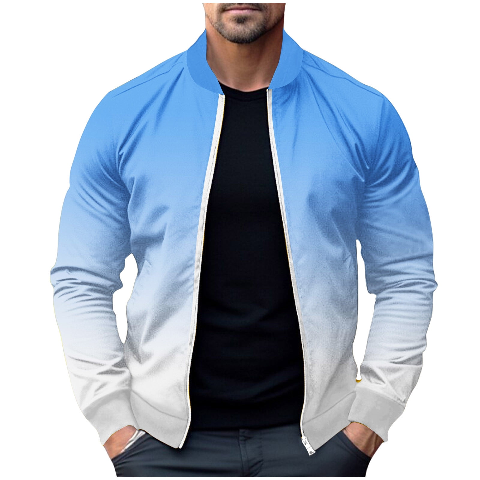 ohmzyzo Men's Gradient Print Jackets Mock Neck Full Zip Pockets