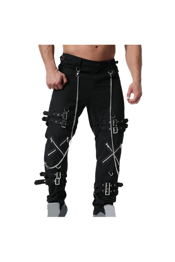 Men's Hiphop Rock Trousers Punk Gothic Pants Sport Hiking Cotton Casual Cargo Pants Regular Fit Solid Color Trousers with Pockets XXL