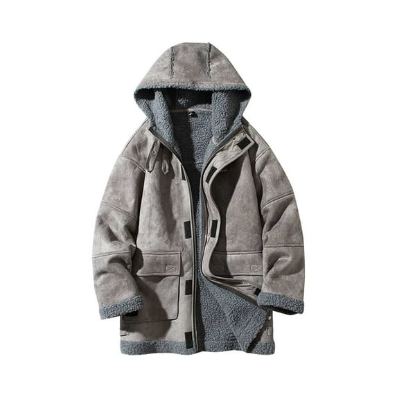 ohmzyzo Men's Jackets Casual Stylish Cargo Hooded Jacket Fleece Lined Sherpa Winter Warm Coats Jacket with Pockets Gray M