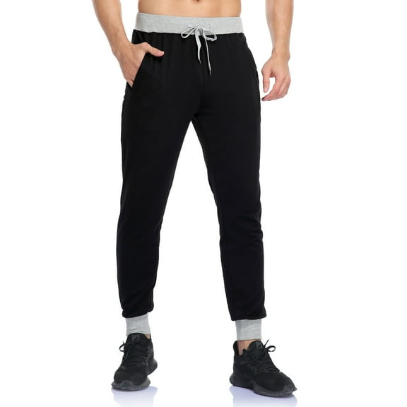 ohmzyzo Men's Joggers Pants Drawstring Elastic Waist Sweatpants Lightweight Slim Fit Athletic Track Pants Solid Color Trousers with Pockets L