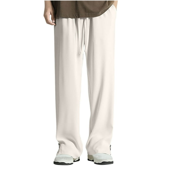 ohmzyzo Men's Joggers Sweatpants Open Bottom Straight Leg Trousers Casual Loose Fit Running Athletic Pants with Pockets White