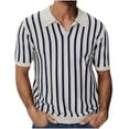 thumbnail image 1 of ohmzyzo Men's Knit Polo Shirts Short Sleeve Vintage Striped Print Golf Shirt Casual Polo Classic Collared T Shirt, 1 of 9
