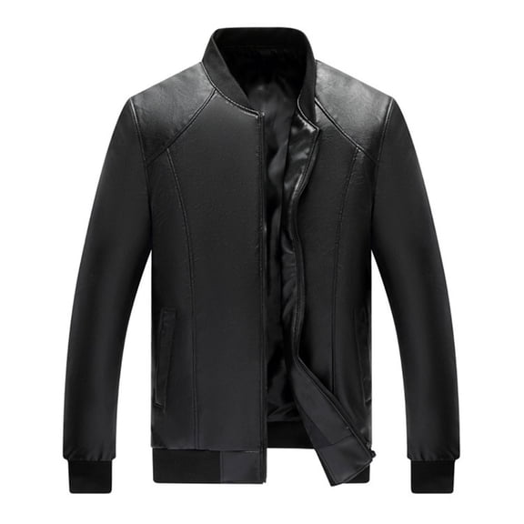 ohmzyzo Men's Leather Jackets Autumn Winter Stand Collar Outerwear Slim Fit Casual Bomber Jackets Windproof PU Motorcycle Suit Coats S