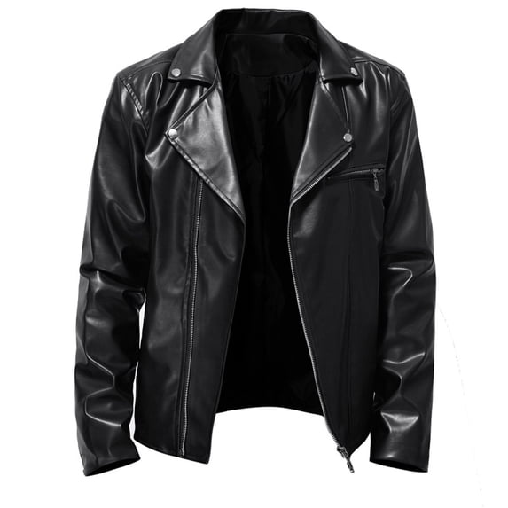 ohmzyzo Men's Leather Jackets Motorcycle Bomber Coats Slim Fit Biker Stylish Outerwear Zipper Front Turndown Collar Jackets with Pockets S
