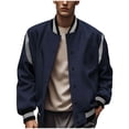 thumbnail image 1 of ohmzyzo Men's Lightweight Jacket Casual Spring Fall Windbreaker Bomber Zip Up Coat Loose Fit Solid Color Tops With Pocket Blue M, 1 of 5