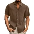 thumbnail image 1 of ohmzyzo Men's Linen Shirt Short Sleeve Button Down Shirts for Men Casual Summer Beach Vacation Shirt Brown S, 1 of 4