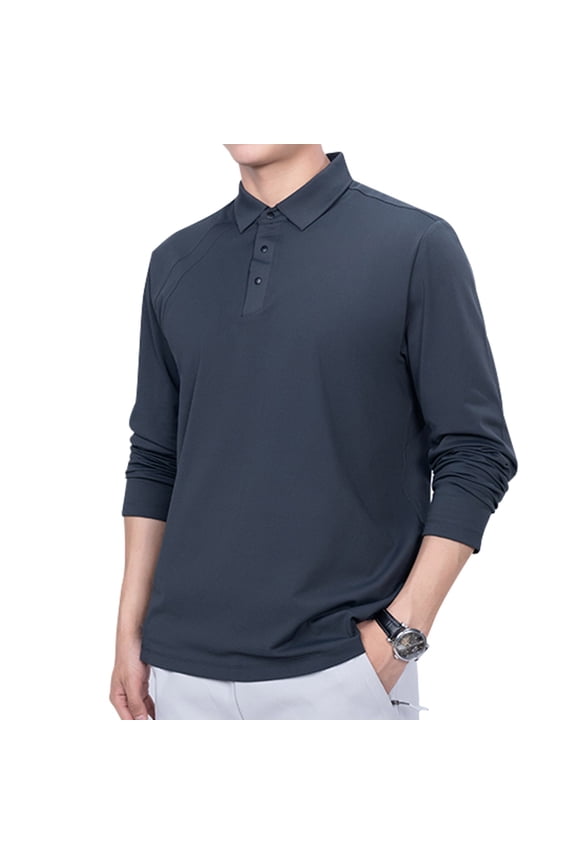 Men's Long Sleeve Polo Shirt Quick Dry Performance Tactical Golf Shirts Regular fit Jersey Tops Stretch Solid Color T Shirt Dark Gray L
