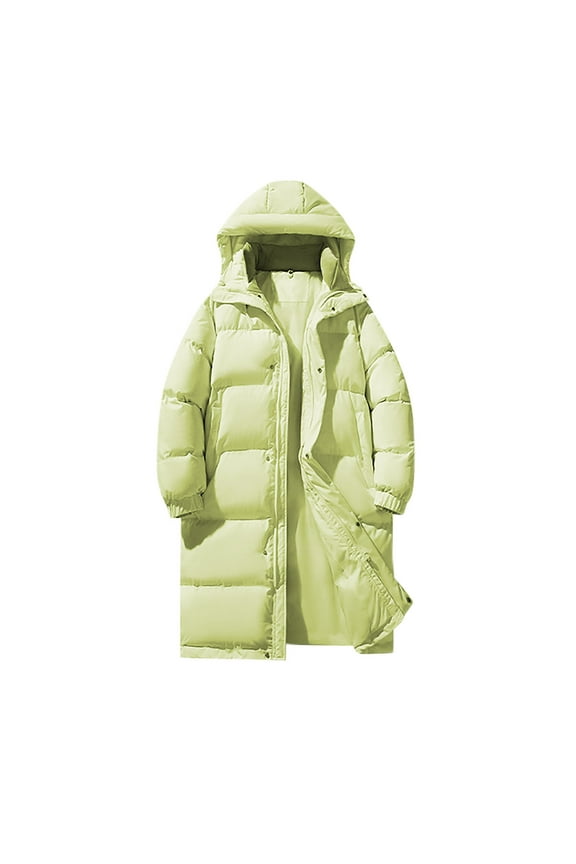 Men's Long Winter Coats Warm Quilted Padded Jackets with Pockets Big and Tall Winter Hooded Outerwear Overcoat Yellow M
