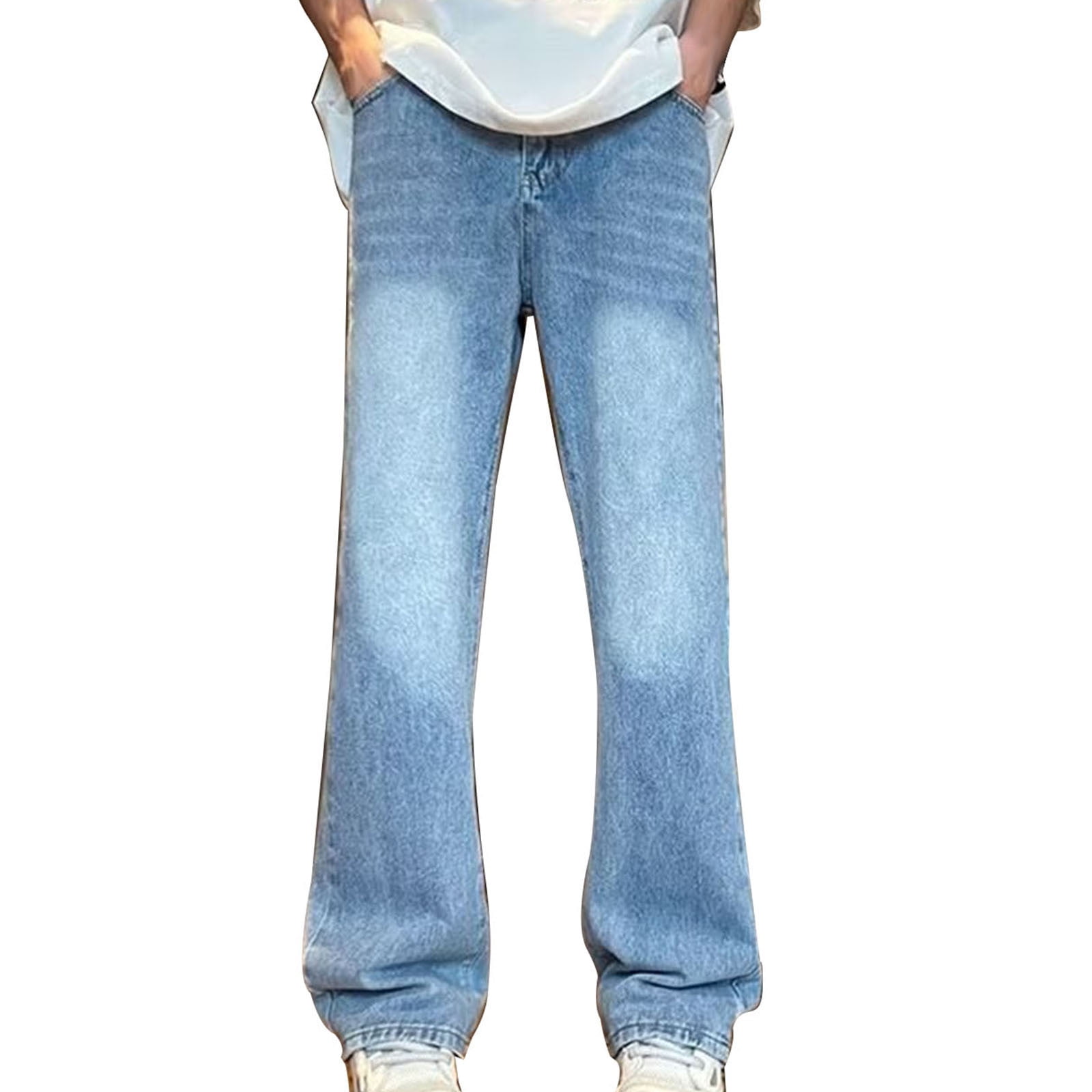 ohmzyzo Men's Loose Fit Denim Jeans Straight Wide Leg Baggy