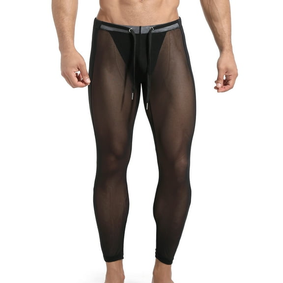 ohmzyzo Men's Mesh Yoga Pants See Through Tight Leggings Drawstring Stretchy Capris Sports Shapewear Underwear