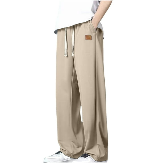 ohmzyzo Men's Pants Big and Tall Loose Fit Wide Leg Pants Drawstring Elastic Waist Trousers Casual Comfy Fashion Pants
