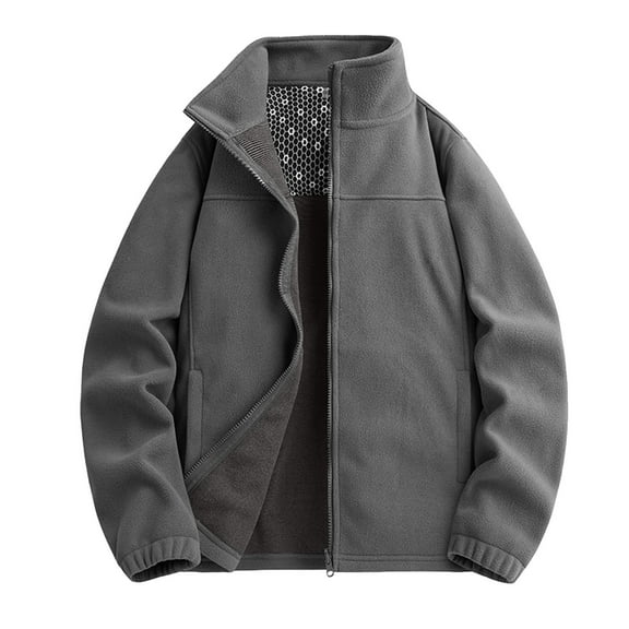 ohmzyzo Men's Plus Size Fleece Jacket Lightweight Full Zip Soft Tops Classic Outdoor Winter Thermal Jacket with Pockets Gray M