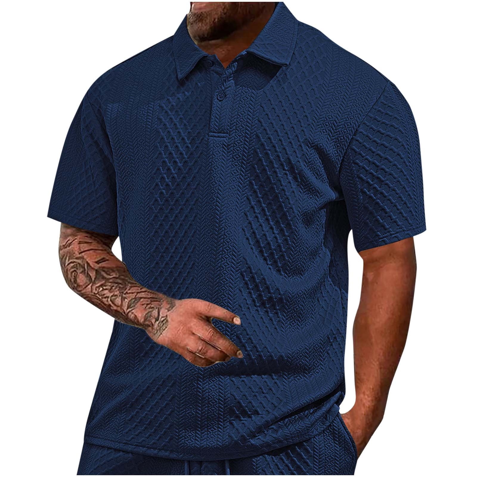 Men's Knitted Polo Shirt Half-Zip Short Sleeve Slim Fit Textured Casual T-Shirt