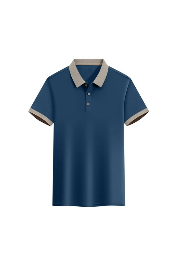 Men's Polo Shirts Patchwork Lapel V Neck Button Short Sleeve Golf T-Shirt Casual Loose Summer Solid Color Tops