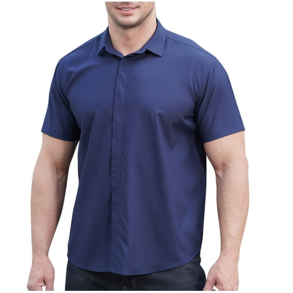 ohmzyzo Men's Polo Shirts Quick Dry Short Sleeve Tactical Tops Slim Fit Lightweight Golf Shirts Summer Outdoor Stretch Workout Tops Dark Blue 6XL