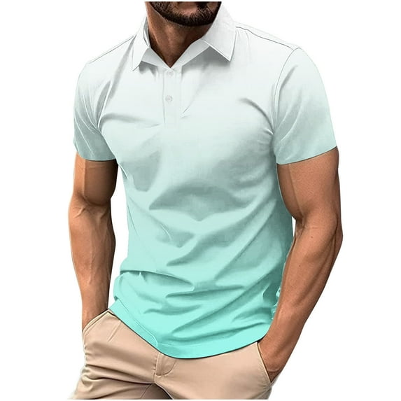 ohmzyzo Men's Polo Shirts Short Sleeve Moisture Wicking Golf Polos Gradient Color Soft Shirts Fashion Outdoor Stretch Performance Tee Tops Mint Green XL