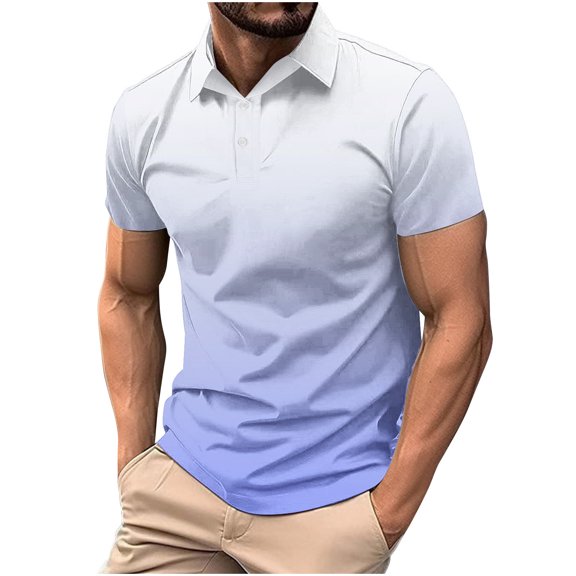 ohmzyzo Men's Polo Shirts Short Sleeve Moisture Wicking Golf Polos Gradient Color Soft Shirts Fashion Outdoor Stretch Performance Tee Tops Purple XL